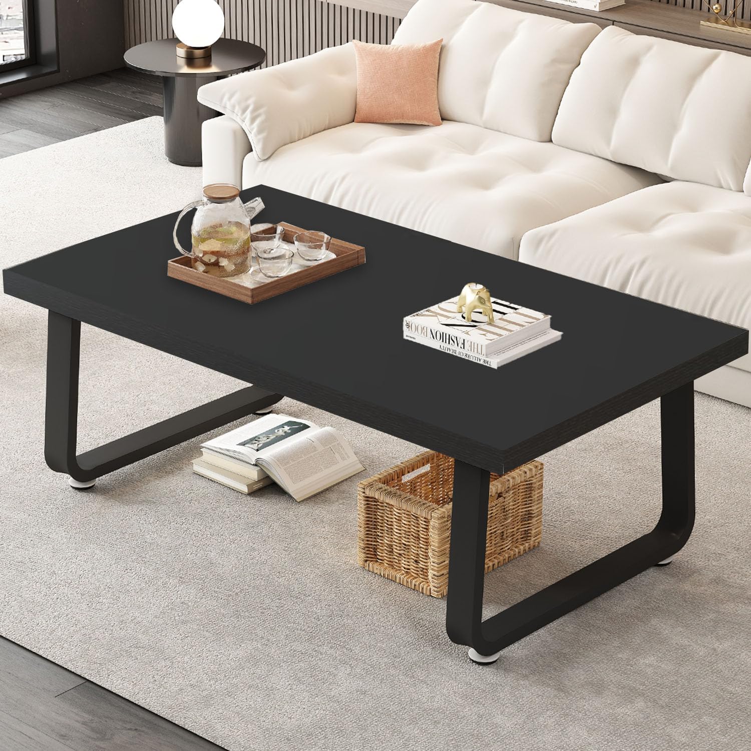 Wood Top Metal Leg Coffee Table