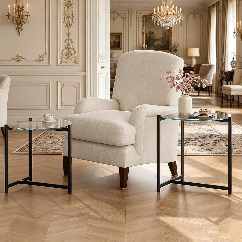 Round Glass Metal Frame Side Table