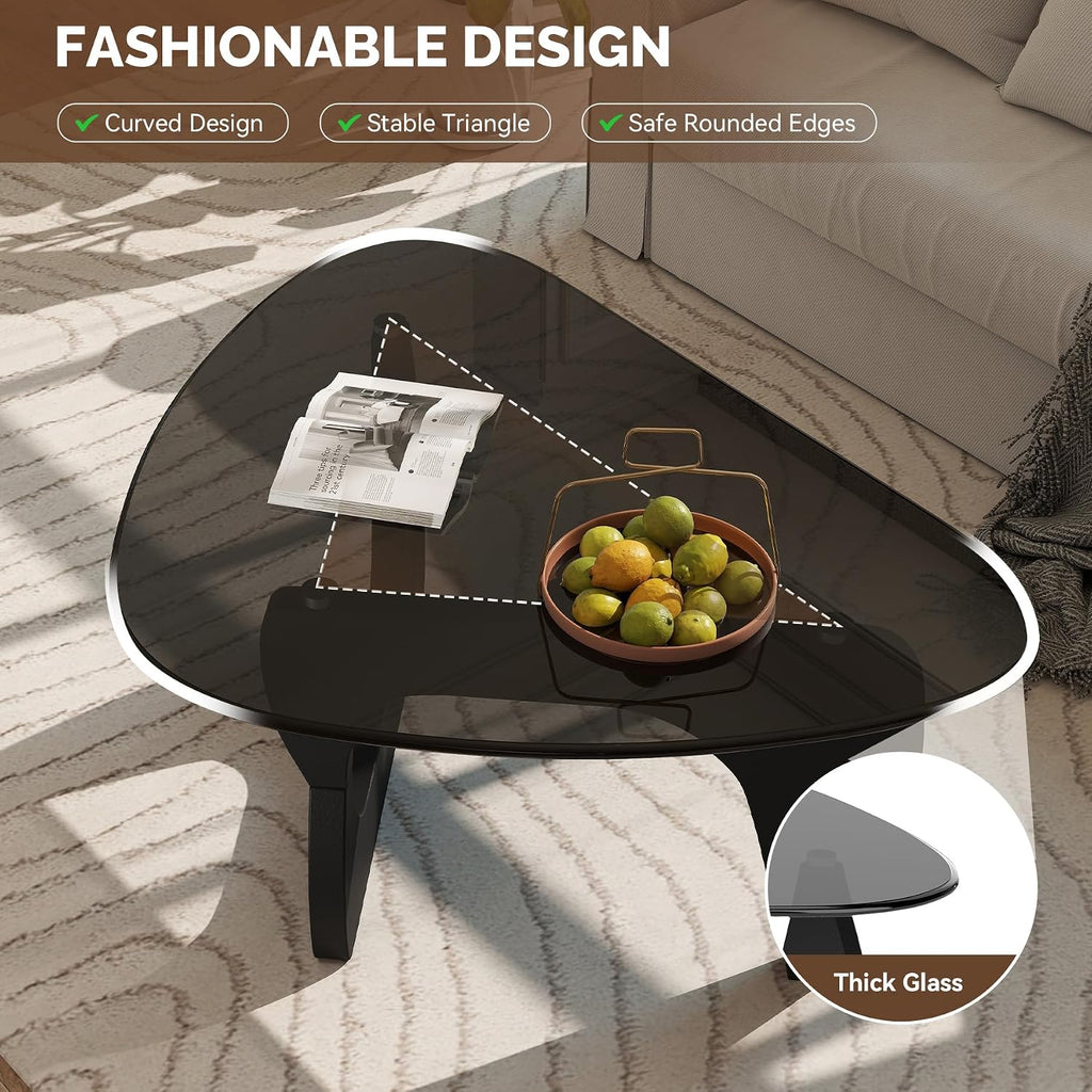 Triangle Glass Wood Base Coffee Table