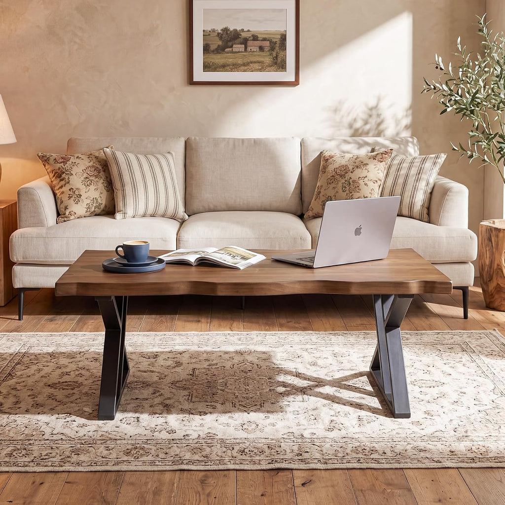 Wood Top X Metal Leg Coffee Table
