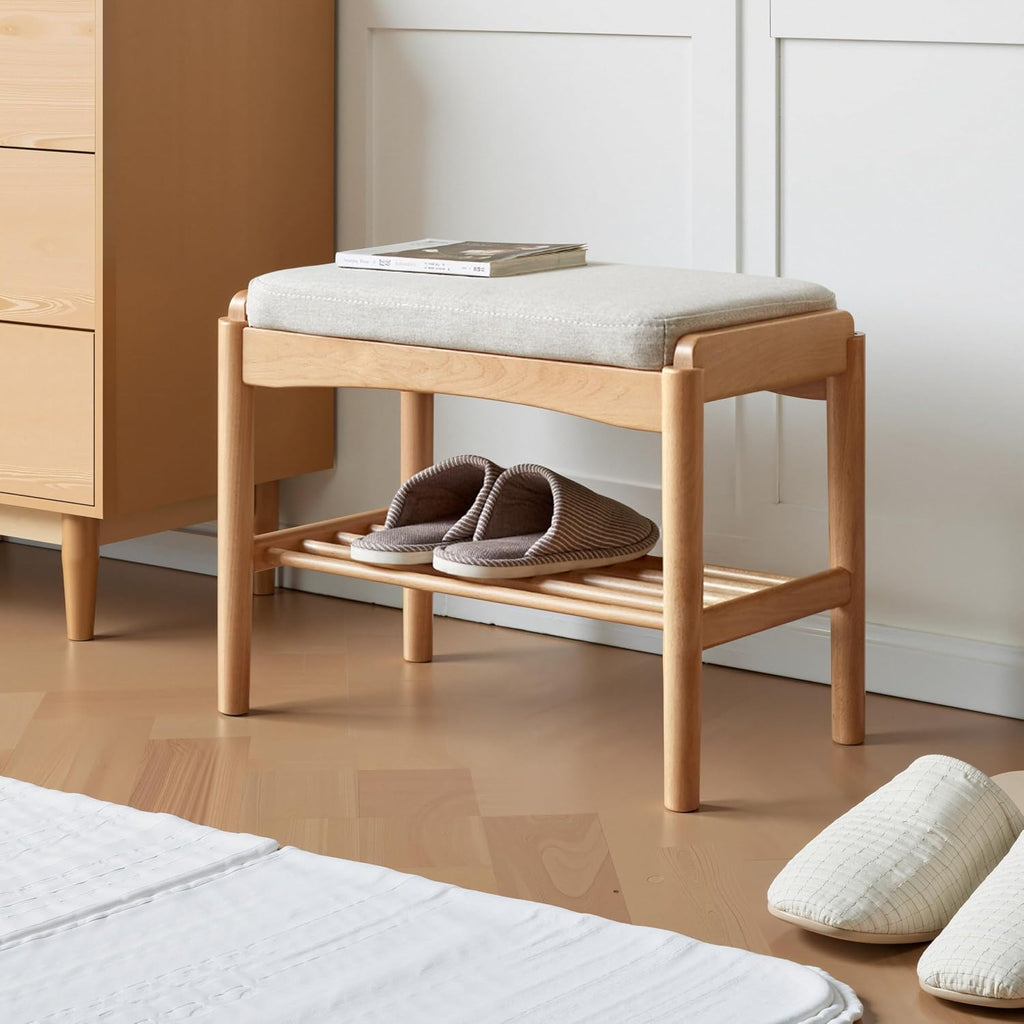 Oak Cushioned Small Entryway Shoe Bench