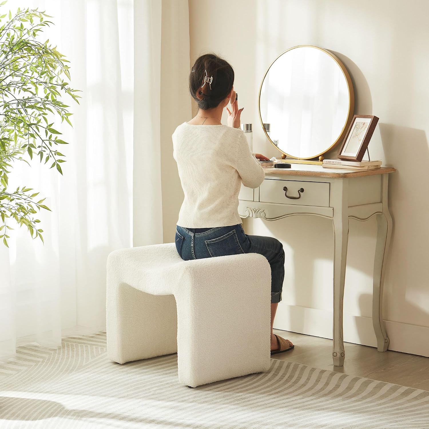 Velvet Backless Vanity Ottoman Stool