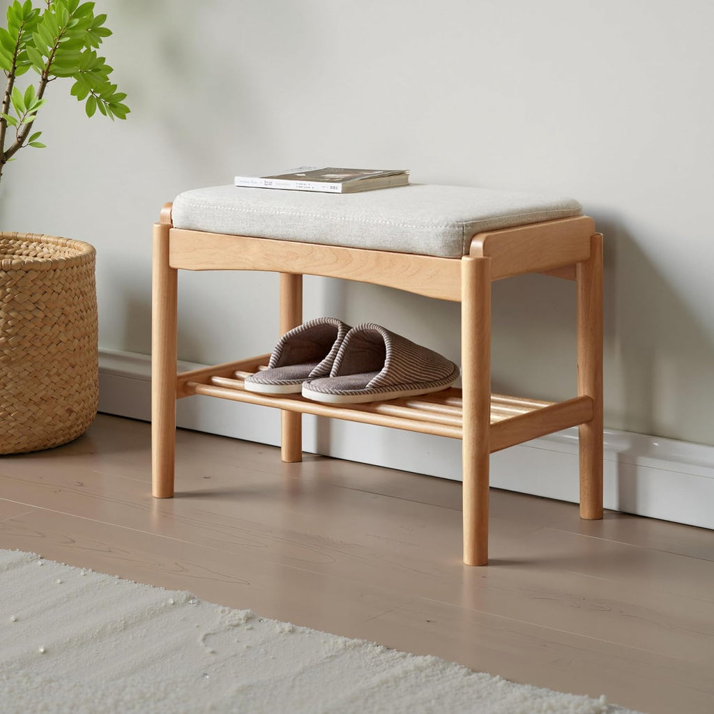 Oak Cushioned Small Entryway Shoe Bench