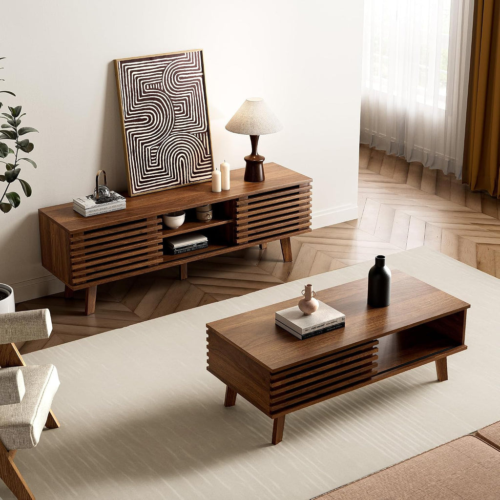 Mid-Century Walnut Storage Coffee Table