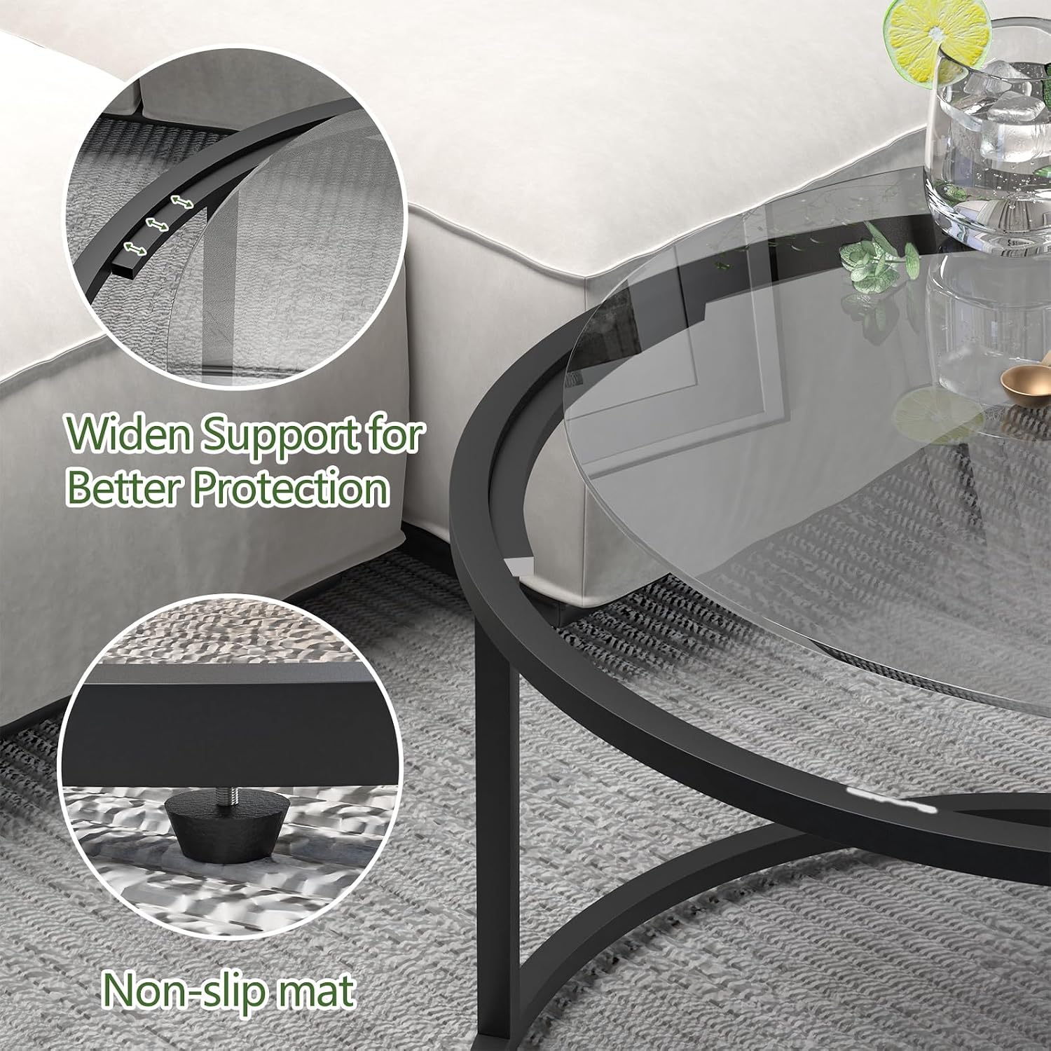 Round Glass Metal Frame Coffee Table