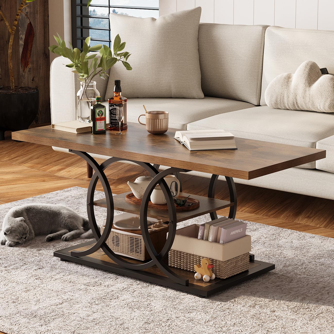 3-Tier Industrial Storage Coffee Table