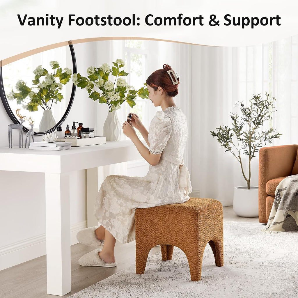 Boucle Square Upholstered Ottoman Stool