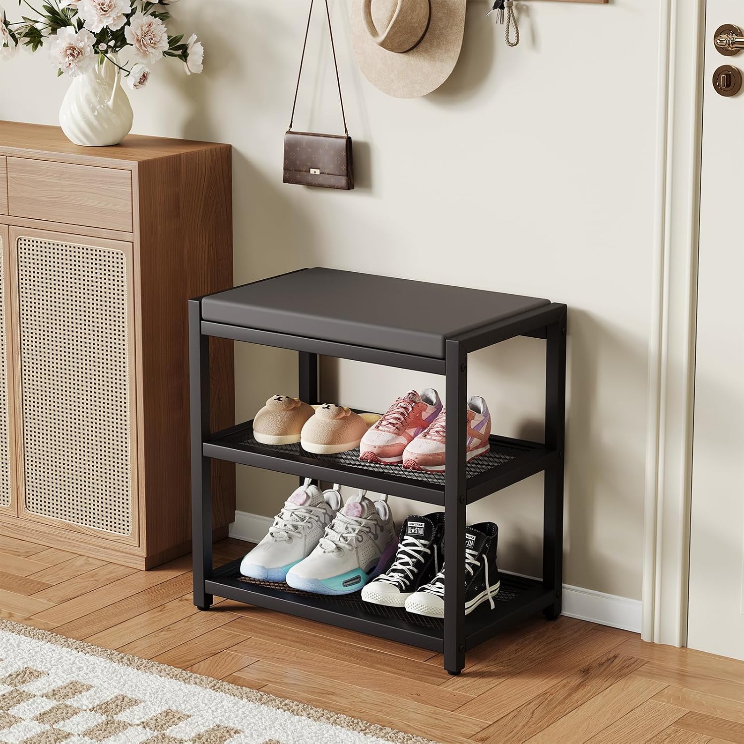Cushioned Compact Entryway Shoe Bench