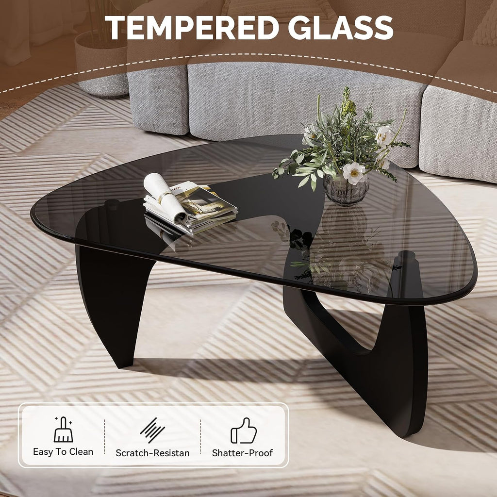 Triangle Glass Wood Base Coffee Table