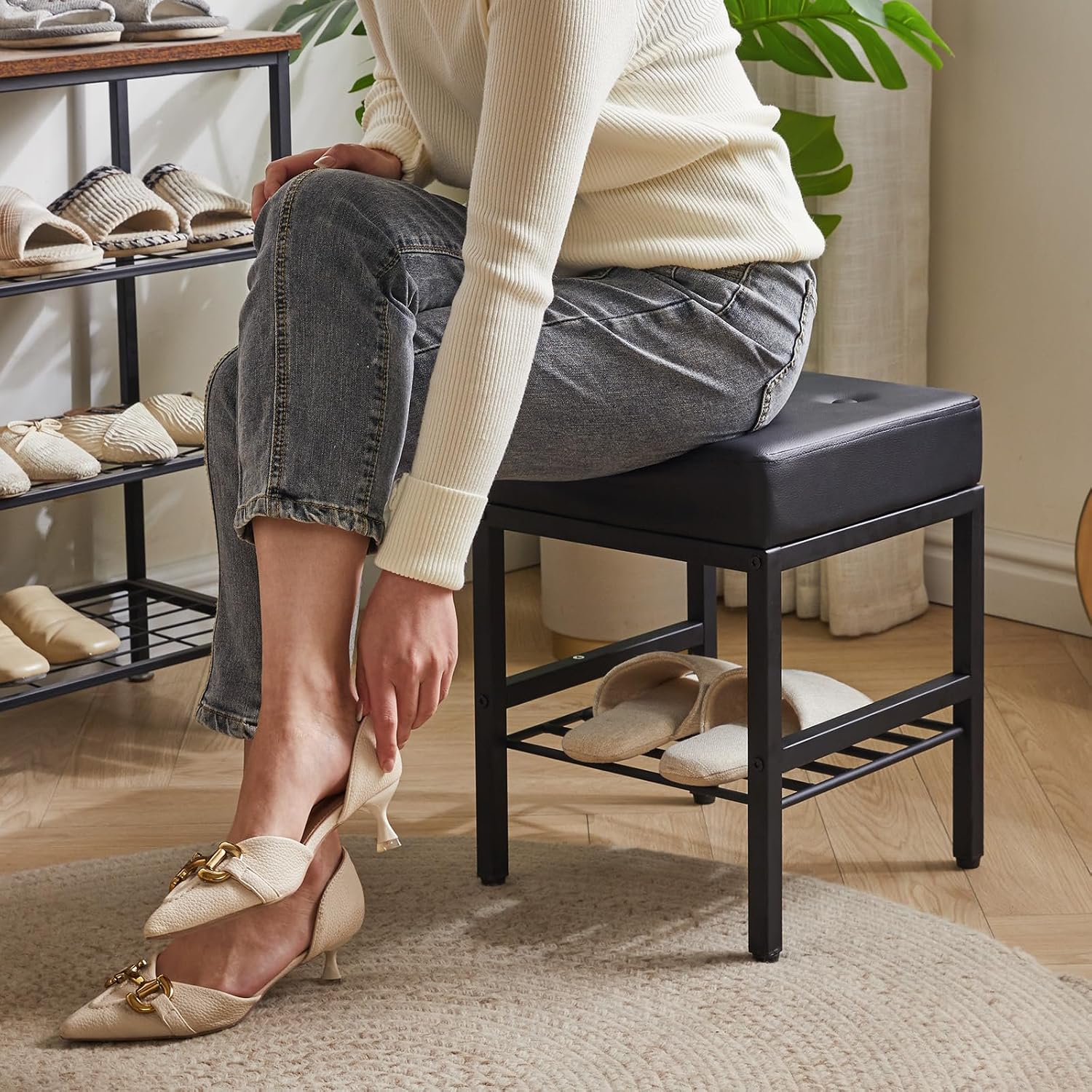 PU Square Multi-Storage Vanity Stool