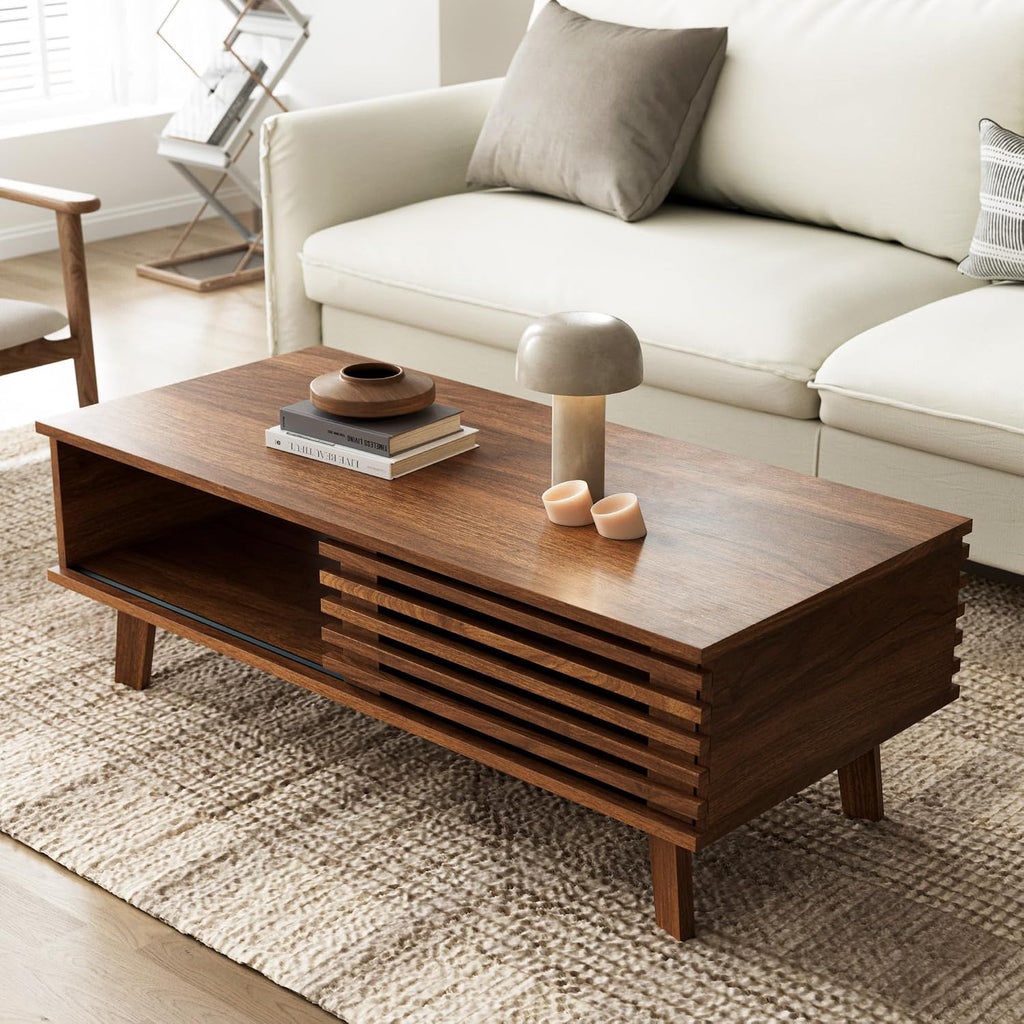 Mid-Century Walnut Storage Coffee Table