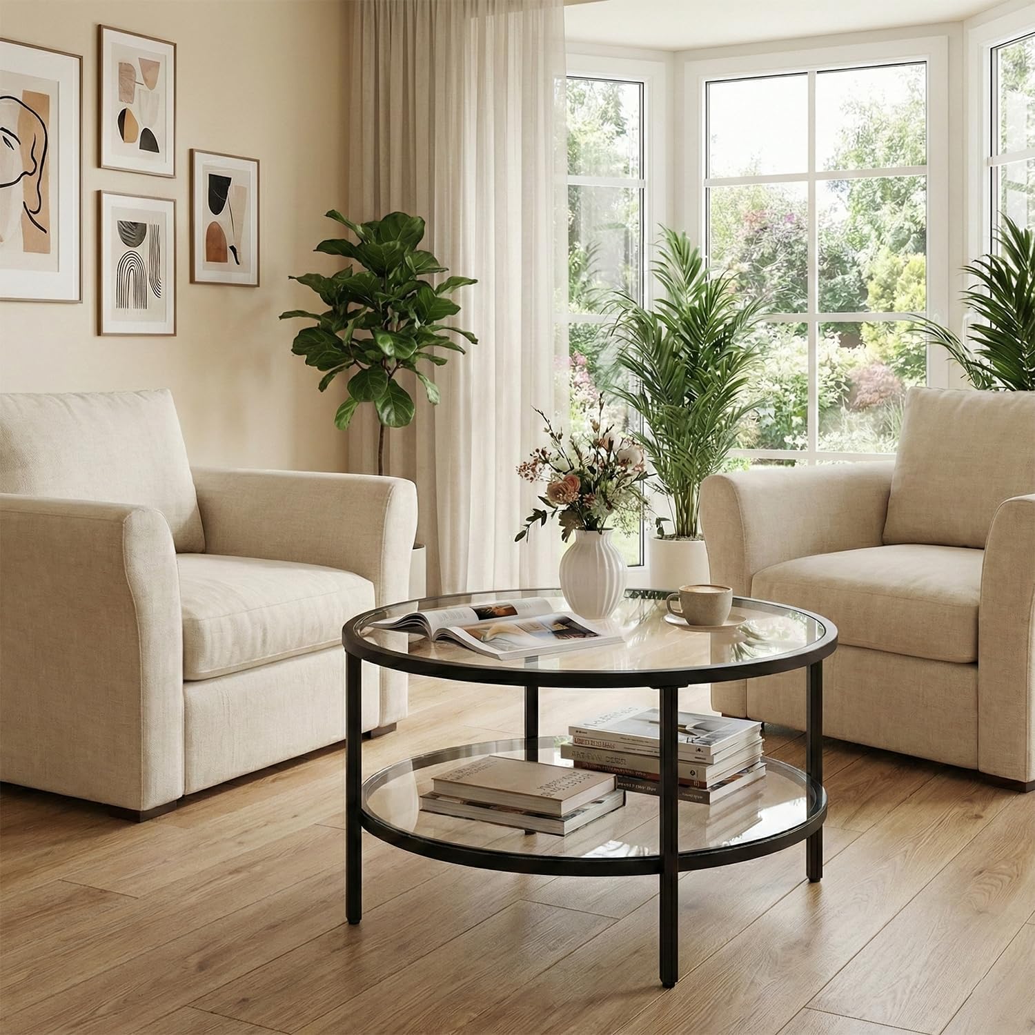 2-Tier Round Glass Metal End Table