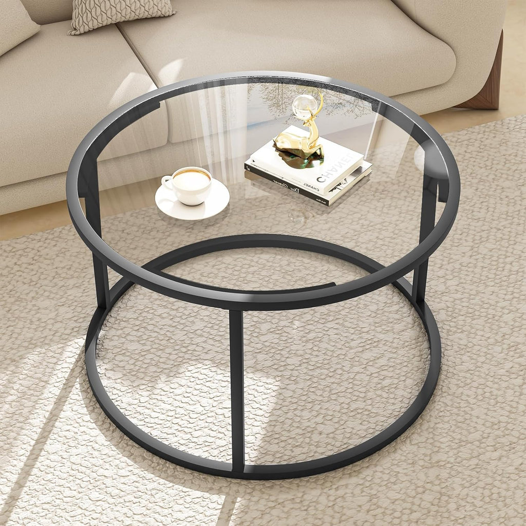 Round Glass Metal Frame Coffee Table