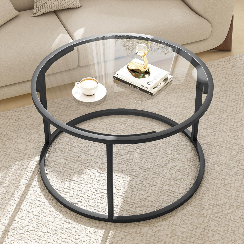 Round Glass Metal Frame Coffee Table