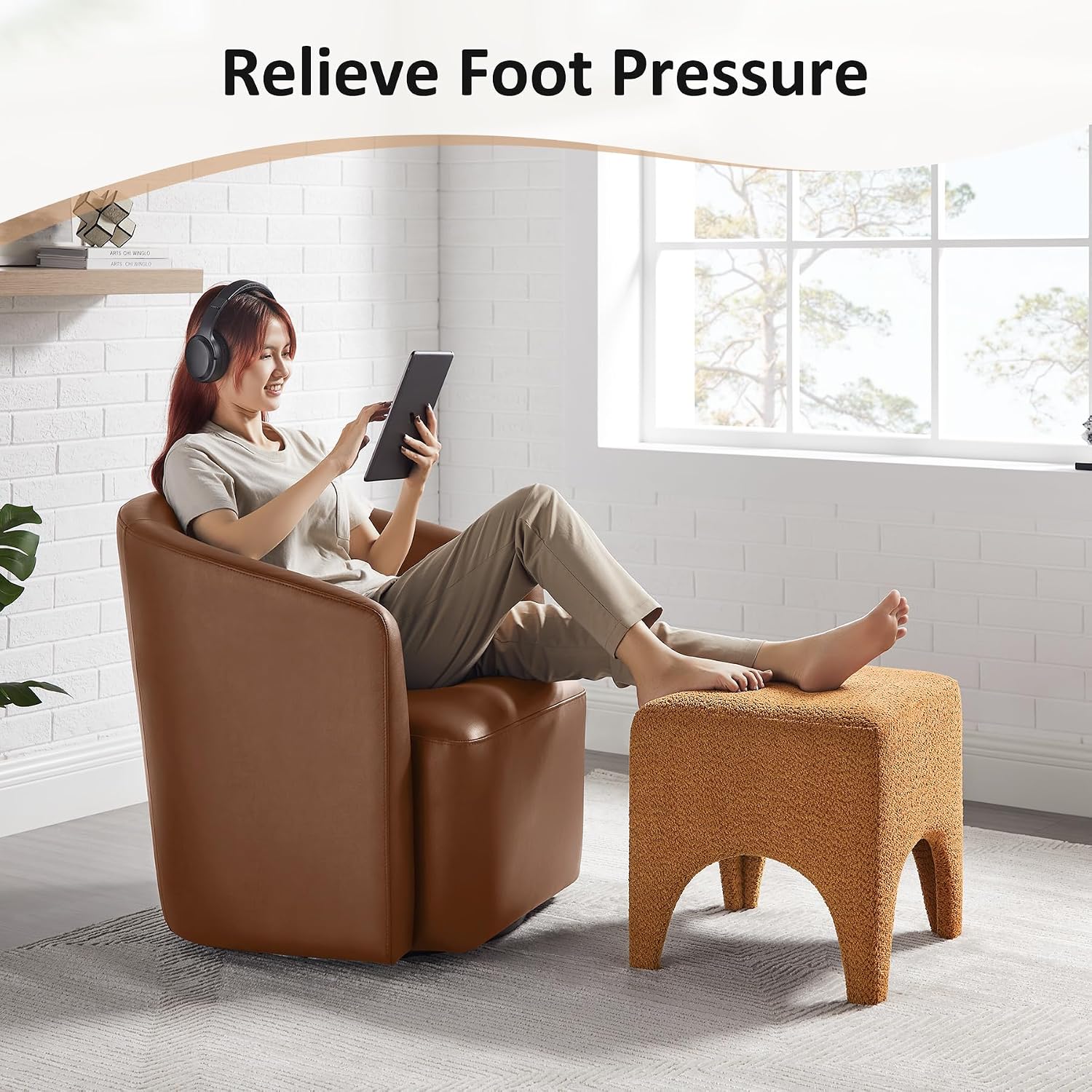 Boucle Square Upholstered Ottoman Stool