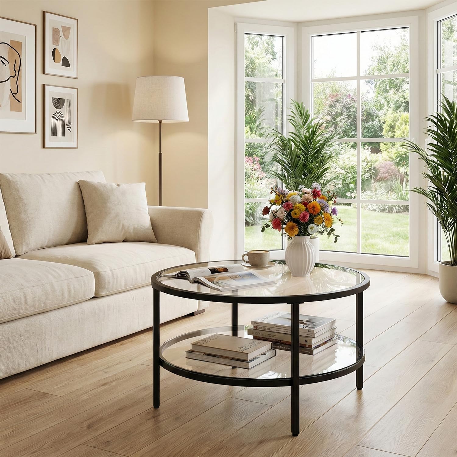 2-Tier Round Glass Metal End Table