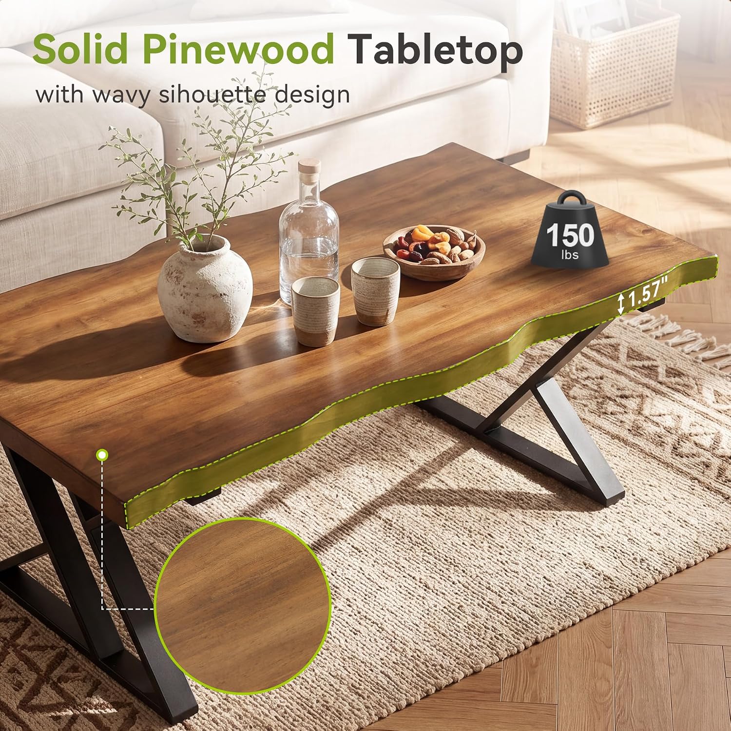 Wood Top X Metal Leg Coffee Table