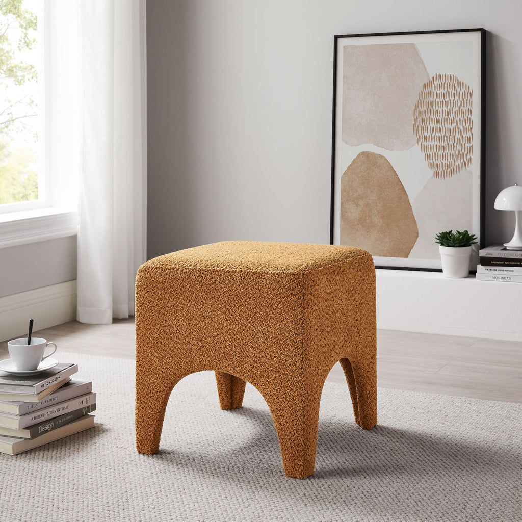 Boucle Square Upholstered Ottoman Stool