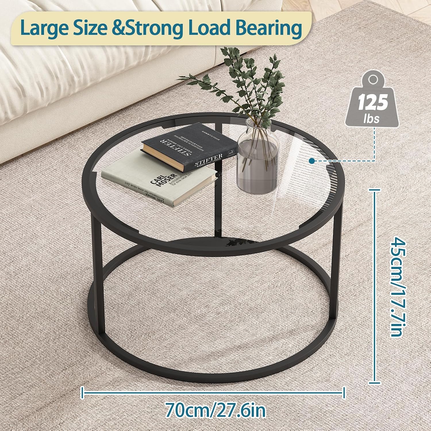 Round Glass Metal Frame Coffee Table