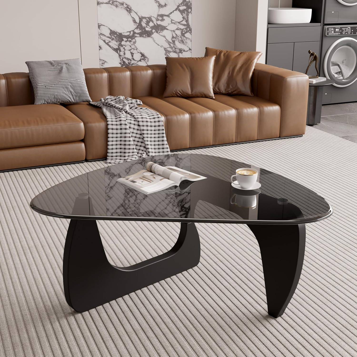Triangle Glass Wood Base Coffee Table
