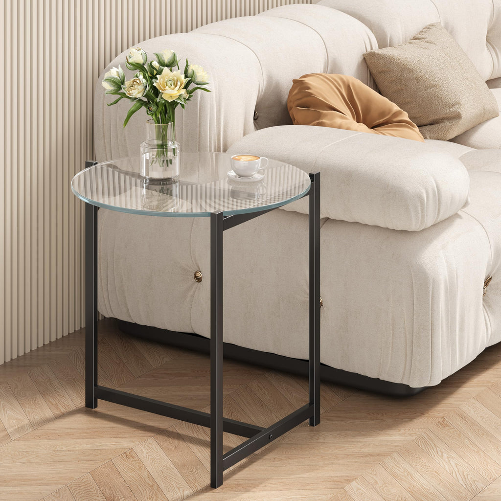 Round Glass Metal Frame Side Table