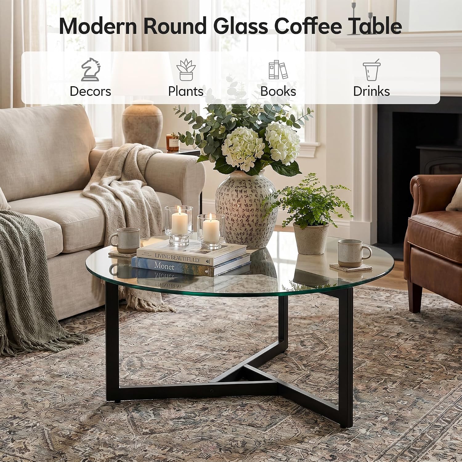 Round Glass Triangle Frame Coffee Table
