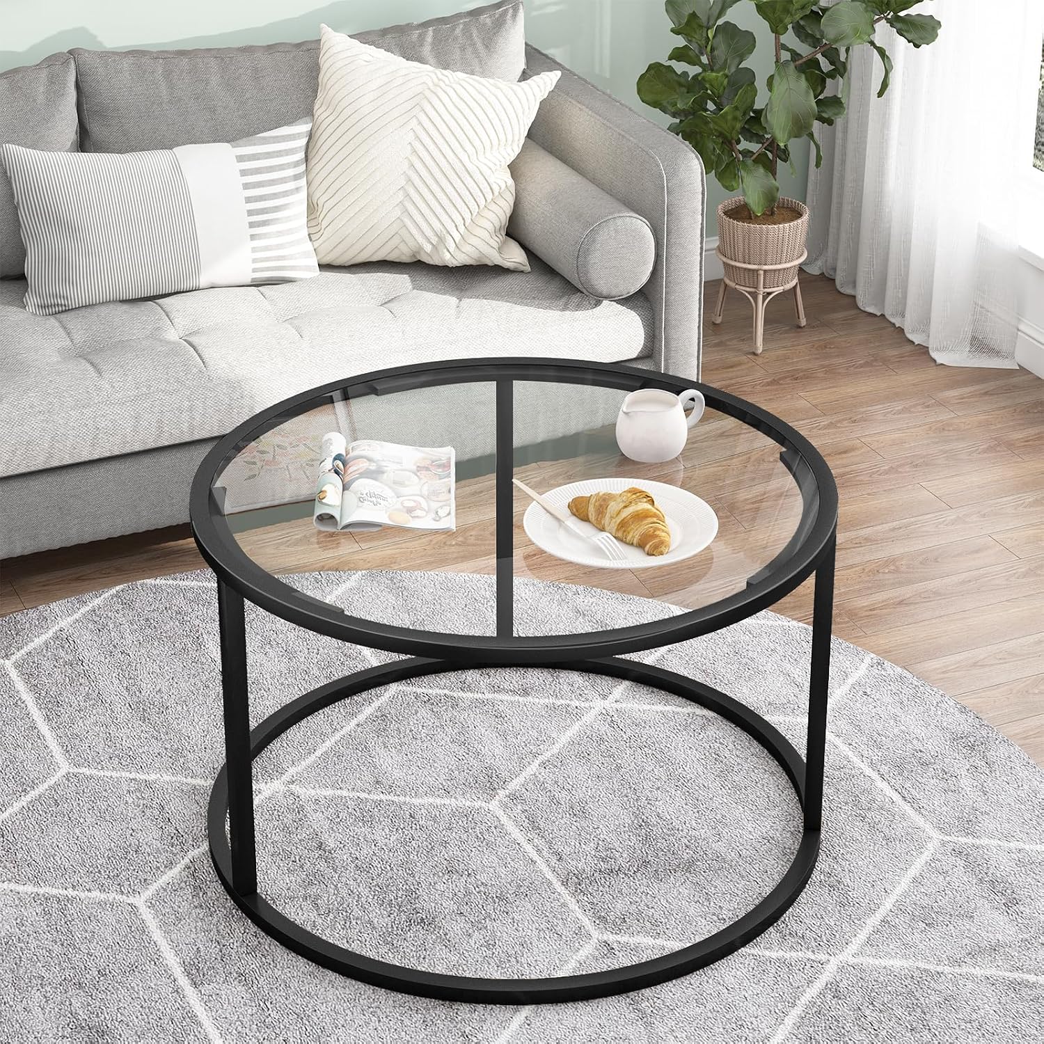 Round Glass Metal Frame Coffee Table