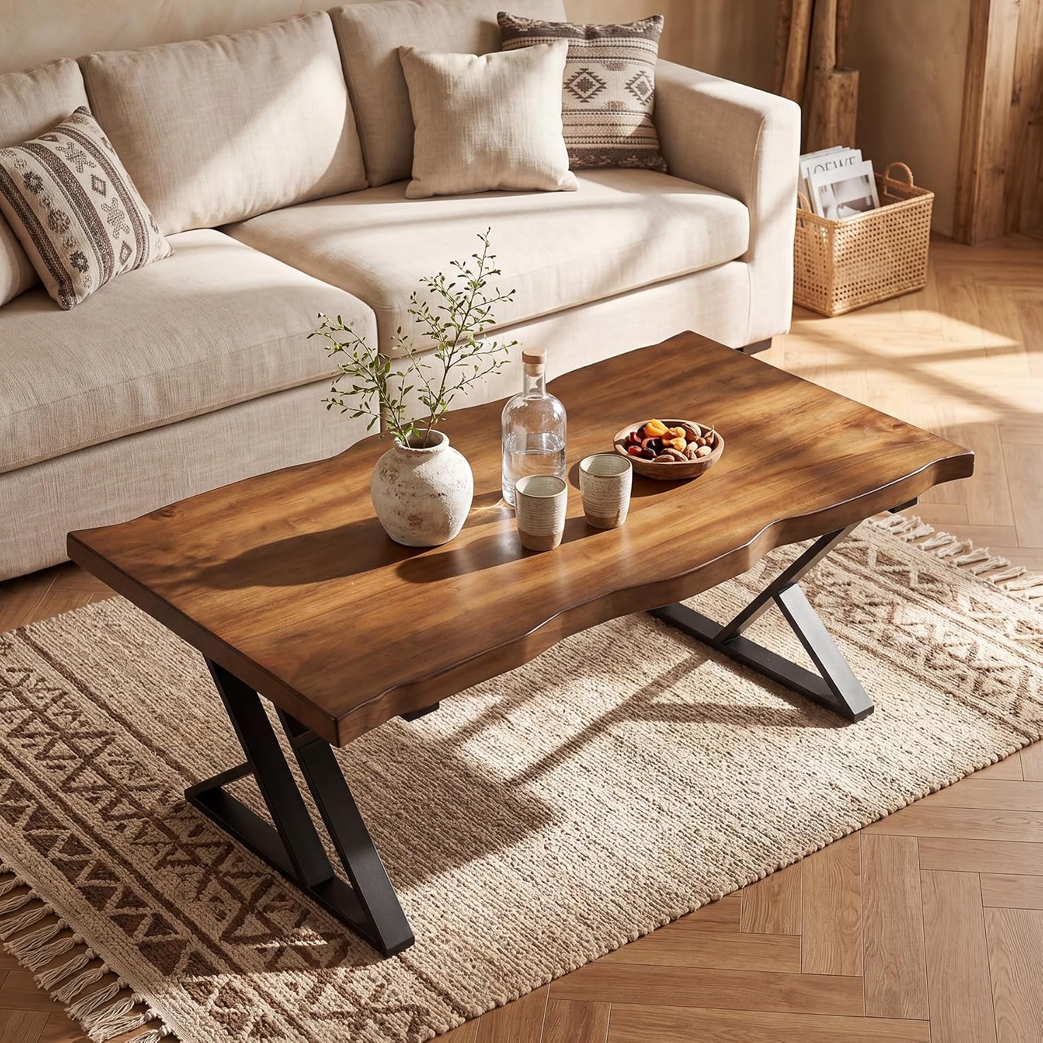 Wood Top X Metal Leg Coffee Table