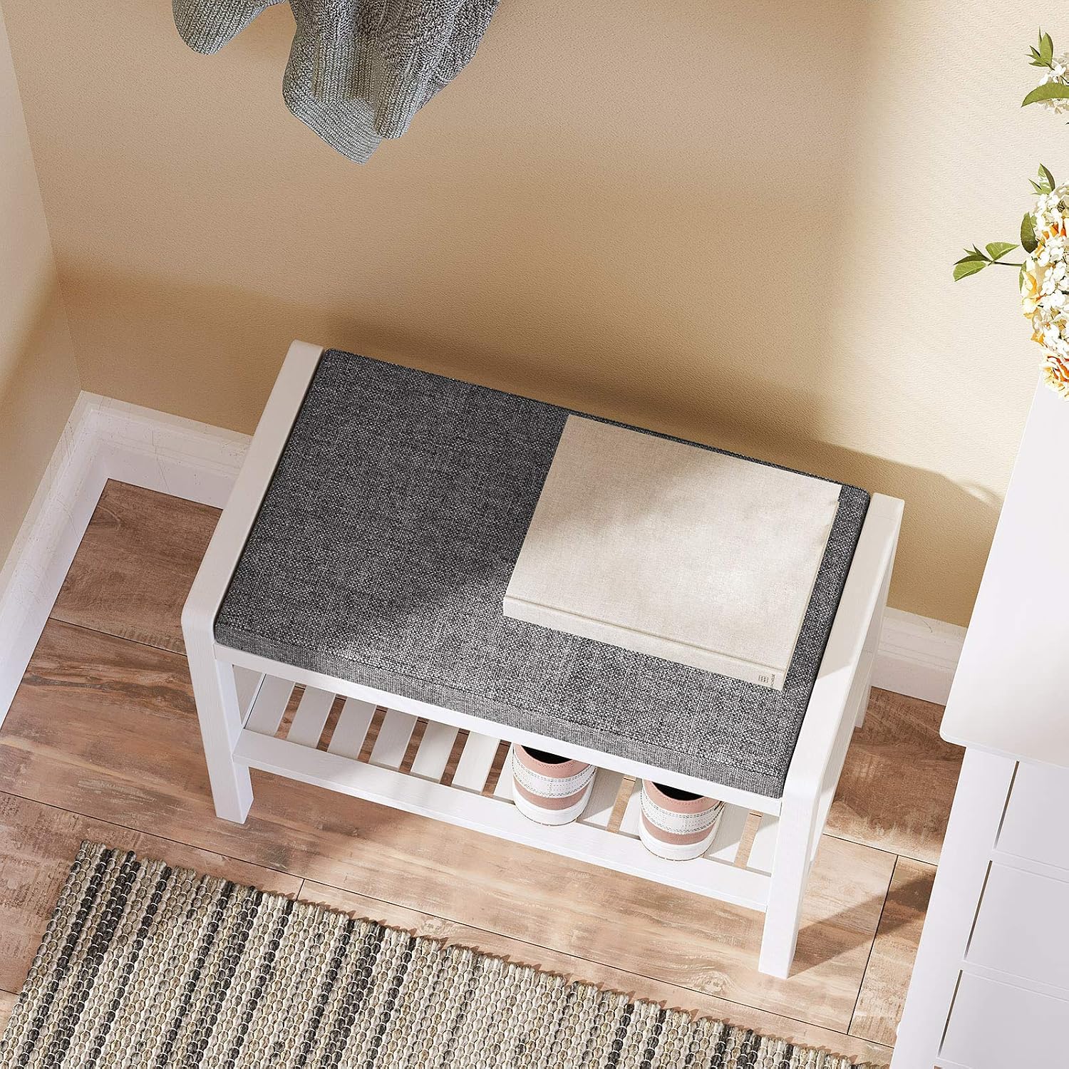 Padded Seat Storage Entryway Shoe Bench