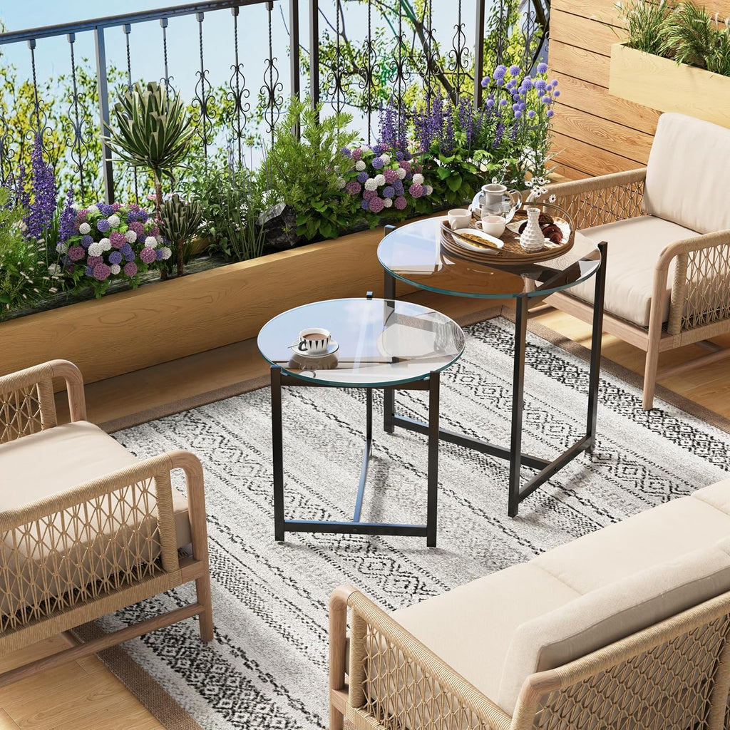 Round Glass Metal Frame Side Table