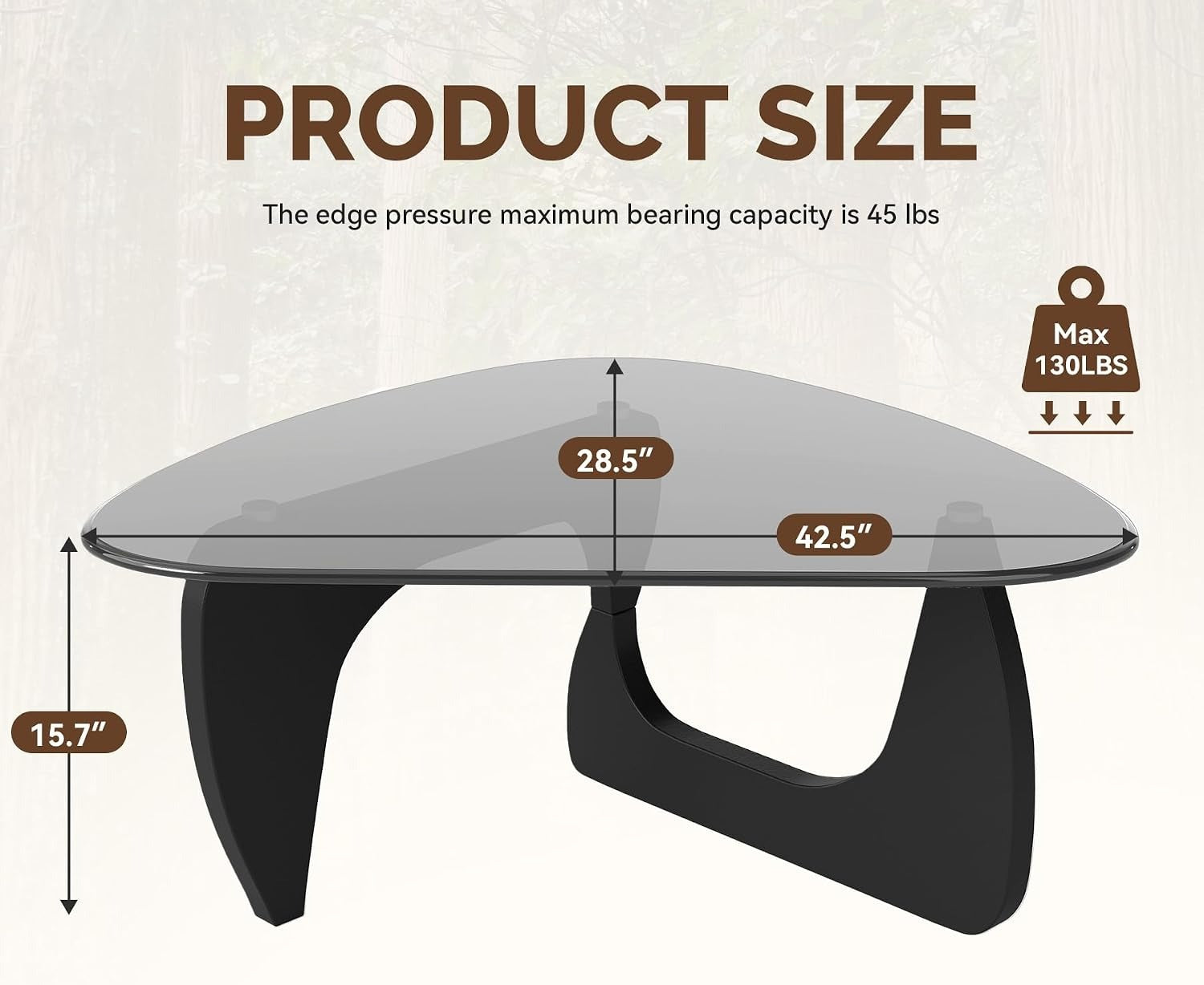 Triangle Glass Wood Base Coffee Table