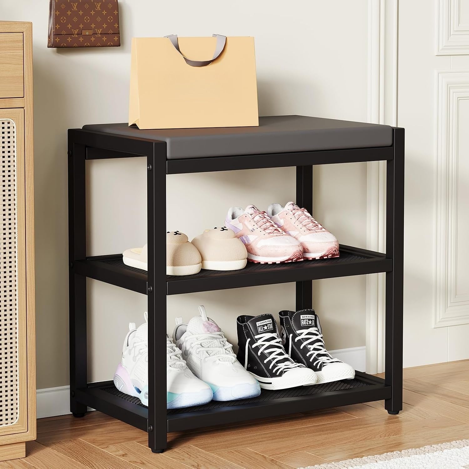 Cushioned Compact Entryway Shoe Bench